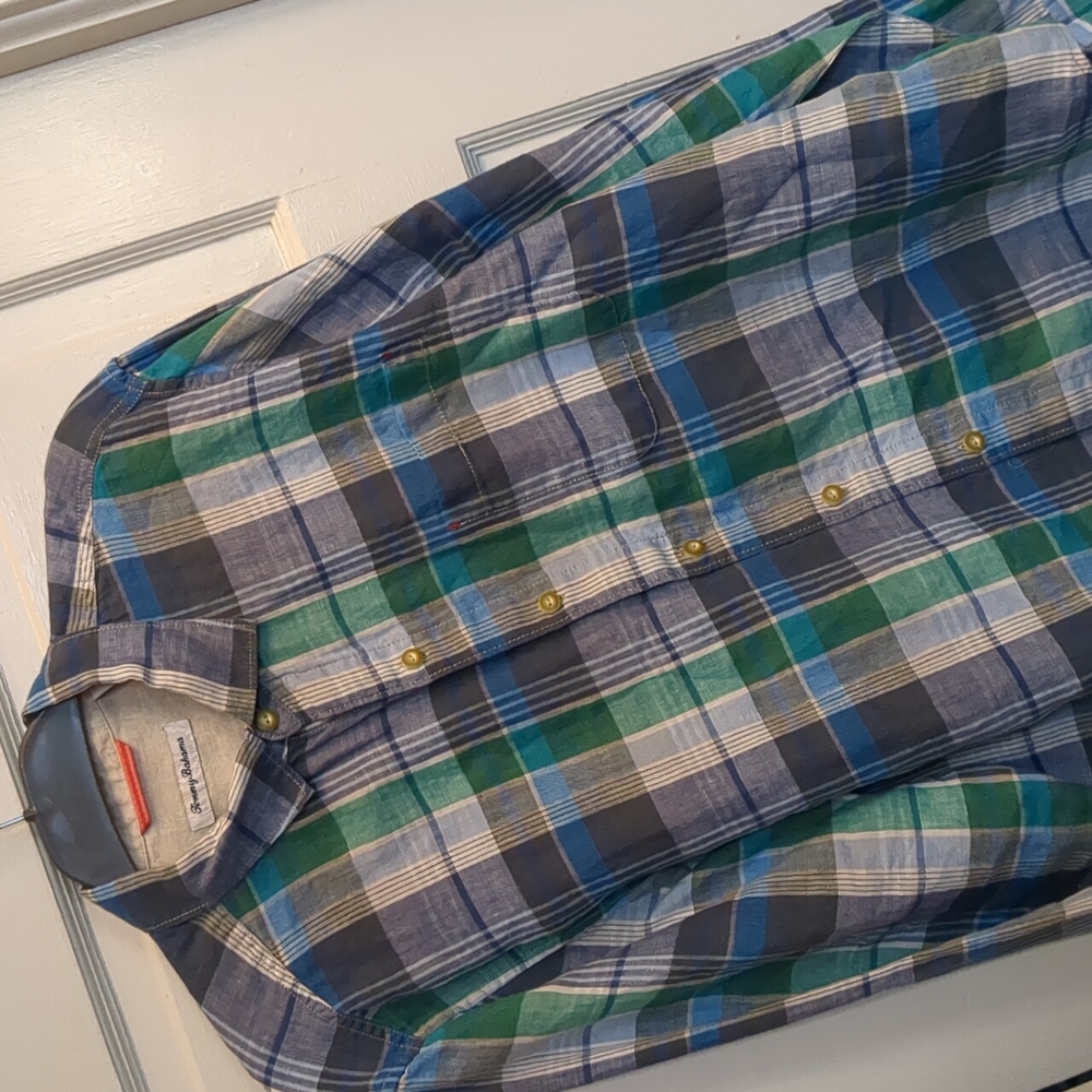 Tommy Bahama Linen Plaid Button Down Shirt